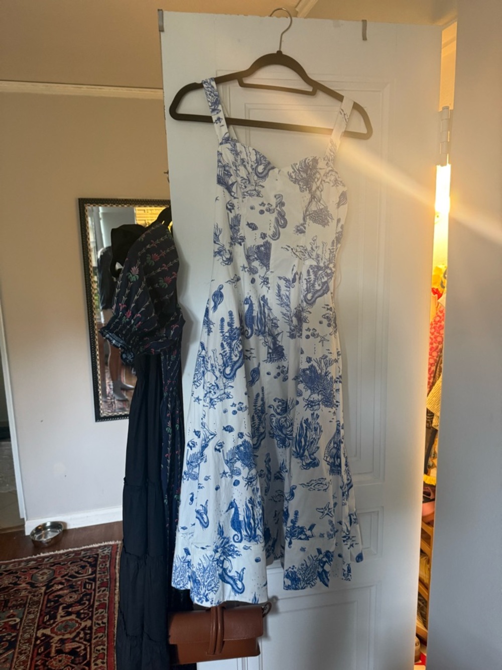 Avec Les Filles White and Blue Floral Midi Dress